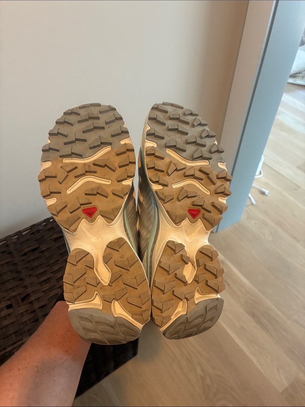 Salomon Women's Cream and Light Blue Trail Sneakers - Picture 3 of 4